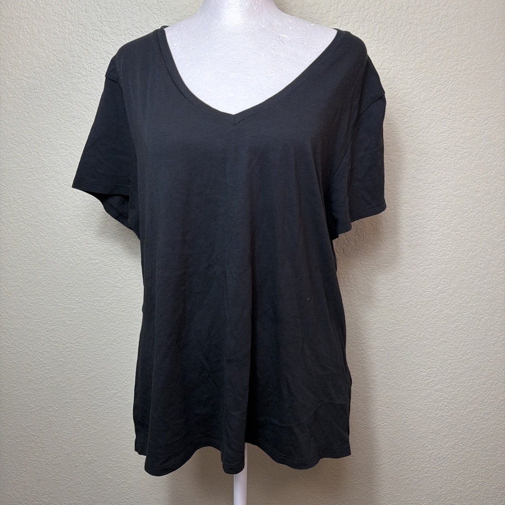 Quince Cotton Modal Tee Womens XL Black V-Neck Short Sleeve T-Shirt NWOT Top